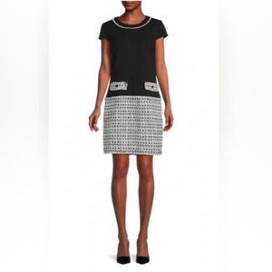 Karl Lagerfeld Black and White Tweed-Trim Dress
